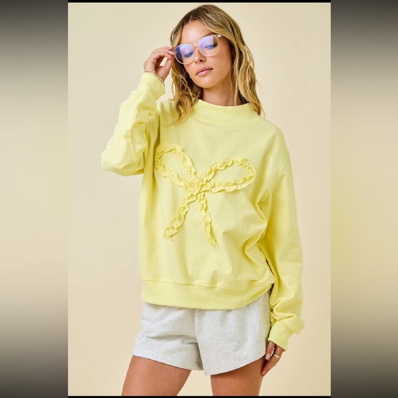 Day + Moon Tops - Day + Moon Oversized Mock Neck  W/ Ruffle Trim Bow Sweatshirt